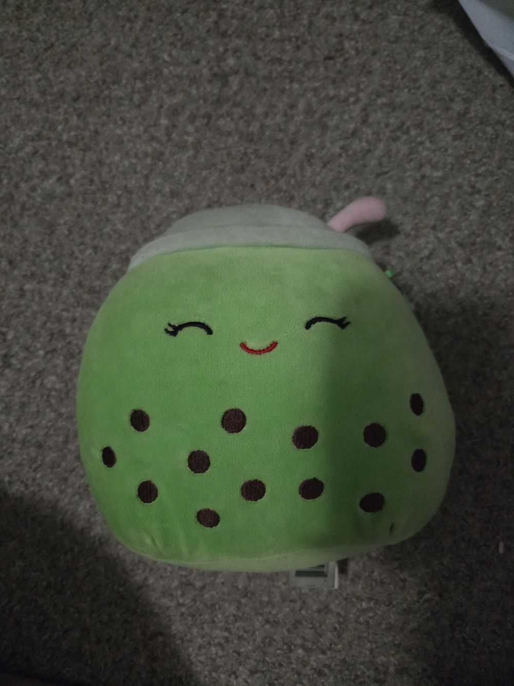 Green Bubble Tea Plush Toy with Smiley Face Squishmallow